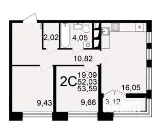 2-к квартира, вторичка, 54м2, 12/18 этаж