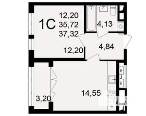 1-к квартира, строящийся дом, 36м2, 2/18 этаж