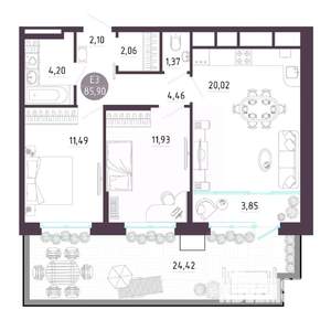 2-к квартира, строящийся дом, 86м2, 1/10 этаж