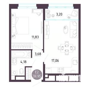 1-к квартира, строящийся дом, 40м2, 10/10 этаж