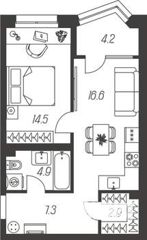 1-к квартира, строящийся дом, 50м2, 6/24 этаж