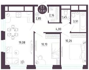 2-к квартира, вторичка, 54м2, 8/10 этаж