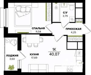 1-к квартира, вторичка, 41м2, 13/25 этаж