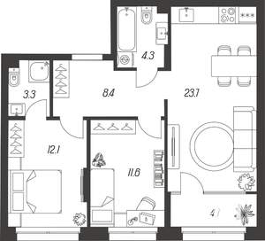 3-к квартира, строящийся дом, 68м2, 2/24 этаж