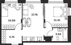 2-к квартира, вторичка, 50м2, 2/9 этаж