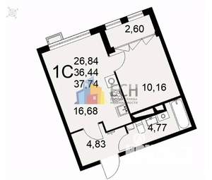 1-к квартира, вторичка, 38м2, 2/16 этаж