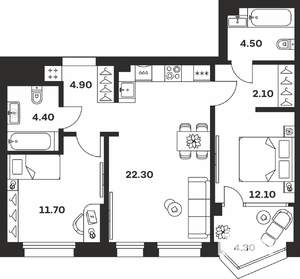 2-к квартира, вторичка, 66м2, 3/24 этаж