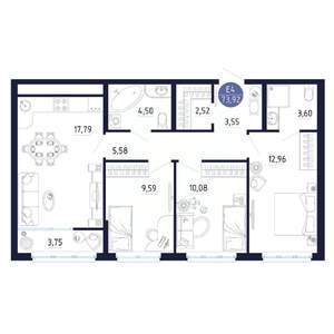 3-к квартира, строящийся дом, 74м2, 5/25 этаж