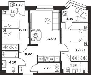 2-к квартира, вторичка, 64м2, 8/24 этаж