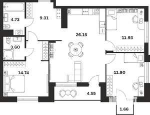 3-к квартира, вторичка, 89м2, 2/4 этаж