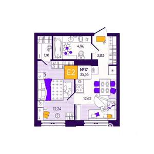 1-к квартира, вторичка, 36м2, 2/12 этаж