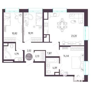 3-к квартира, вторичка, 80м2, 8/10 этаж