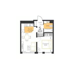 1-к квартира, строящийся дом, 33м2, 3/5 этаж