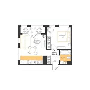 1-к квартира, строящийся дом, 42м2, 4/5 этаж