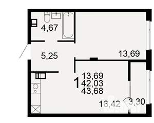 1-к квартира, вторичка, 44м2, 8/10 этаж