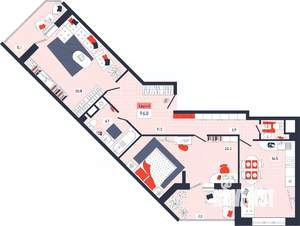 3-к квартира, строящийся дом, 96м2, 12/14 этаж