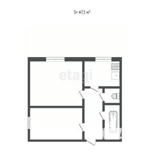 2-к квартира, вторичка, 45м2, 1/2 этаж