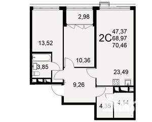 2-к квартира, строящийся дом, 70м2, 14/16 этаж