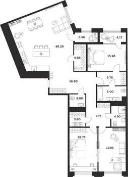 3-к квартира, вторичка, 161м2, 4/10 этаж