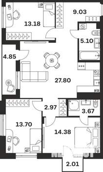 3-к квартира, вторичка, 97м2, 2/4 этаж