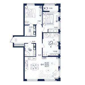 3-к квартира, вторичка, 86м2, 6/15 этаж