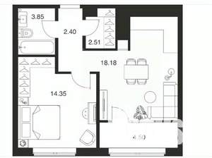 1-к квартира, строящийся дом, 46м2, 11/25 этаж