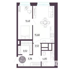 1-к квартира, строящийся дом, 39м2, 5/10 этаж