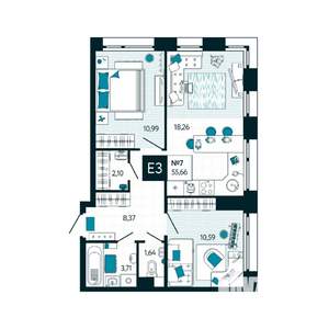 2-к квартира, вторичка, 56м2, 2/15 этаж