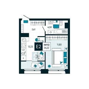 1-к квартира, вторичка, 34м2, 10/15 этаж