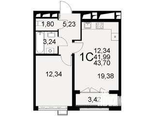 1-к квартира, строящийся дом, 42м2, 14/16 этаж