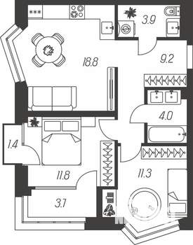 2-к квартира, строящийся дом, 64м2, 12/24 этаж