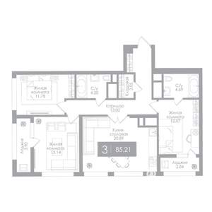 3-к квартира, вторичка, 85м2, 13/25 этаж