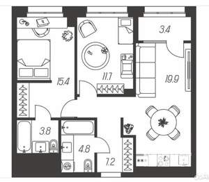 2-к квартира, вторичка, 66м2, 20/24 этаж