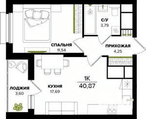 1-к квартира, строящийся дом, 41м2, 2/25 этаж