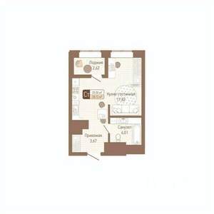 1-к квартира, строящийся дом, 27м2, 11/14 этаж