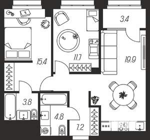2-к квартира, вторичка, 66м2, 3/24 этаж