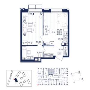 1-к квартира, строящийся дом, 42м2, 6/15 этаж