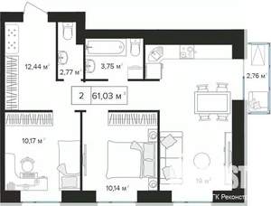 2-к квартира, вторичка, 61м2, 3/10 этаж