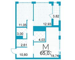 2-к квартира, строящийся дом, 65м2, 1/25 этаж