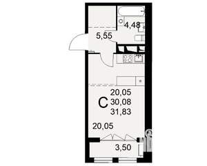1-к квартира, строящийся дом, 32м2, 13/16 этаж