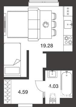Студия квартира, вторичка, 28м2, 24/25 этаж
