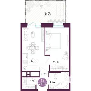1-к квартира, вторичка, 43м2, 1/10 этаж
