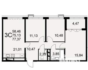 3-к квартира, вторичка, 77м2, 16/16 этаж