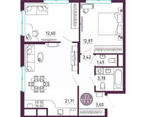 2-к квартира, вторичка, 59м2, 2/10 этаж