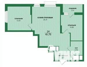2-к квартира, строящийся дом, 62м2, 19/25 этаж