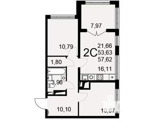 2-к квартира, вторичка, 58м2, 22/25 этаж