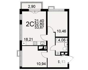 2-к квартира, строящийся дом, 54м2, 1/16 этаж
