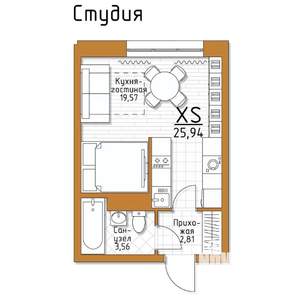 1-к квартира, строящийся дом, 26м2, 4/5 этаж
