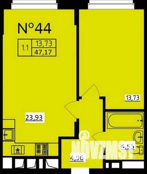 1-к квартира, строящийся дом, 47м2, 9/9 этаж