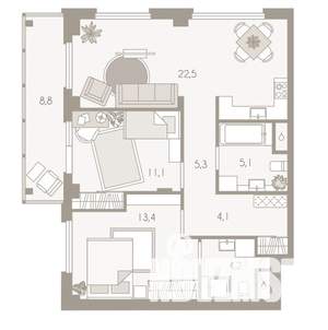 2-к квартира, вторичка, 75м2, 7/8 этаж